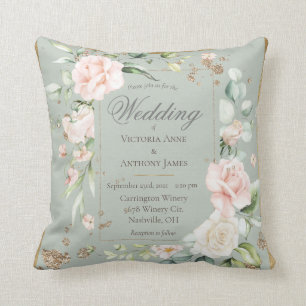 Coussin Faire-part de mariage floral romantique rose Sage