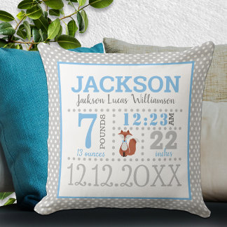 Coussin Faire-part de naissance bébé garçon