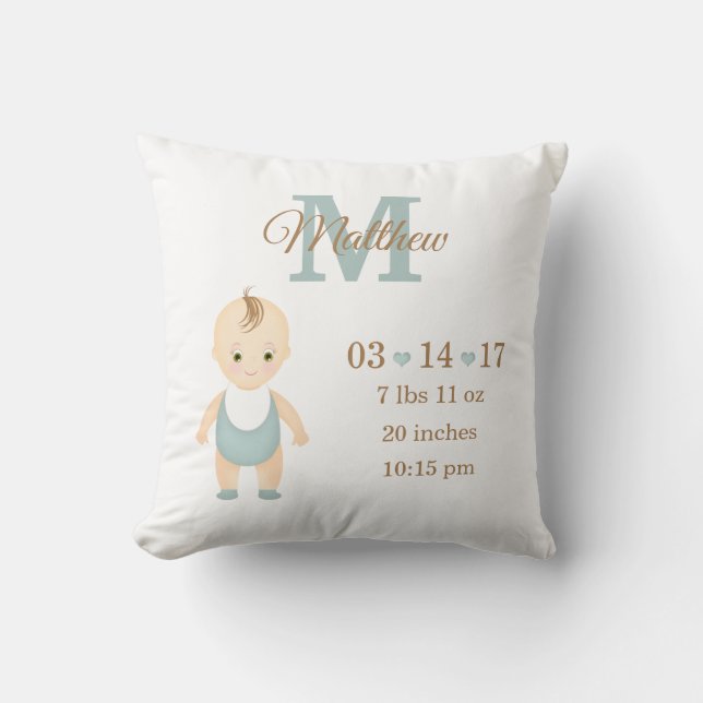 Coussin Faire-part de naissance bébé garçon (Recto)