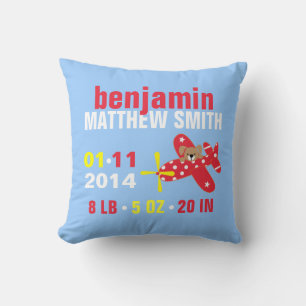 Coussin Faire-part de naissance bébé personnalisé de mario