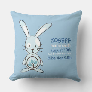 Coussin Faire-part de naissance Bunny bleu