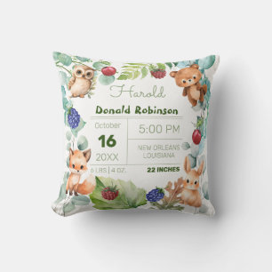 Coussin Faire-part de naissance d'animaux de forêt mignons