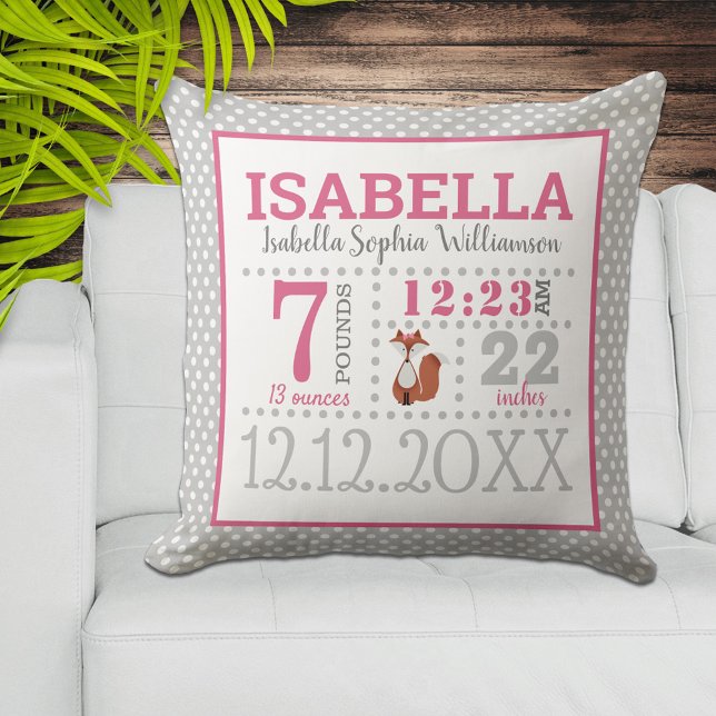 Coussin Faire-part de naissance de bébé fille (Créateur téléchargé)