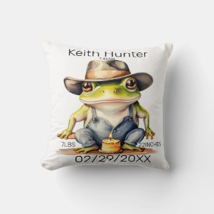 Coussin Faire-part de naissance de grenouille de cowboy La