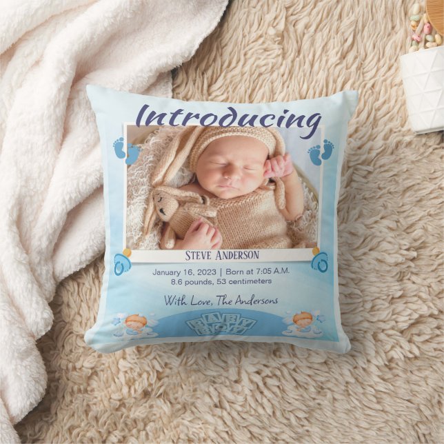 Coussin Faire-part de naissance de lumière bleue Personnal (Couverture)