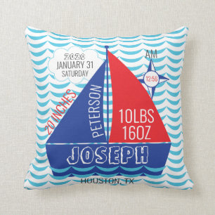 Coussin Faire-part de naissance-Nautical Baby Stats