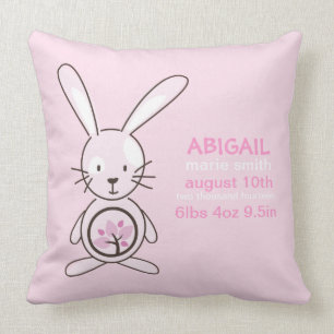 Coussin Faire-part de naissance rose de lapin