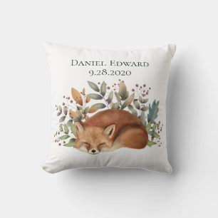 Coussin Faire-part de naissance vintage de renard de bois