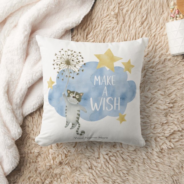 Coussin Faire un vœu Citation Chat Étoile Nuage Nourrisson (Couverture)