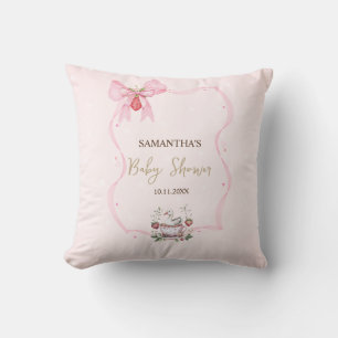 Coussin Fairepart bébé points cadre ruban fraise oie