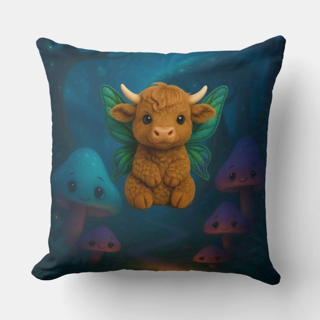 Coussin Fairy Critters™ Génisse des Highlands féerique (Recto)
