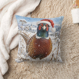 Coussin Faisan de Noël dans un champ hivernal