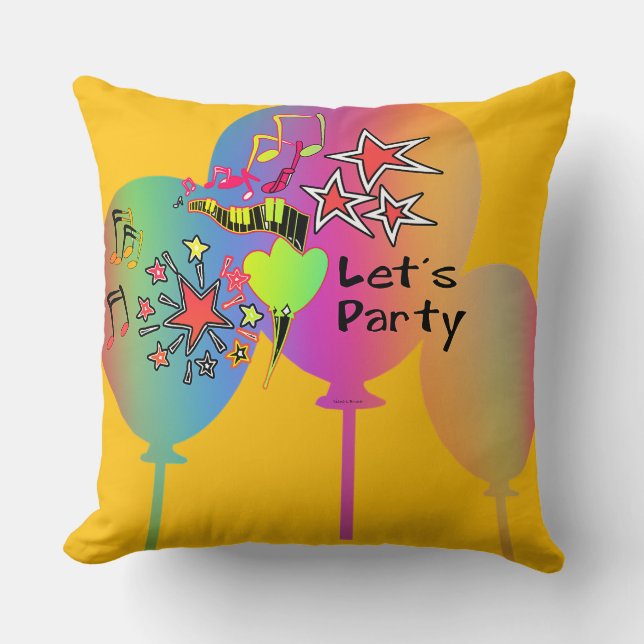 Coussin Faisons la fête décoration jaune amusante (Recto)