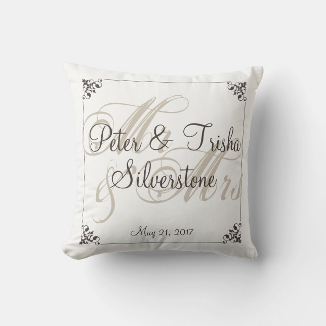 Coussin fait sur commande de mariage de Mr&Mrs, (Recto)