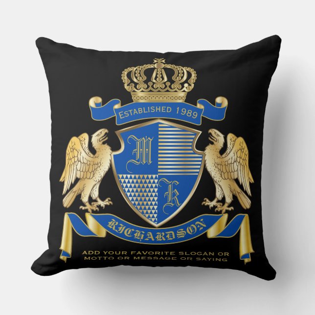 Coussin Faites votre propre armoiries Emblème d'aigle bleu (Recto)