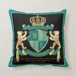 Coussin Faites votre propre armoiries Turquoise Emblème d'