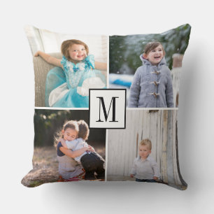 Coussin Faites votre propre collage photo et monogramme