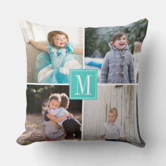 Coussin Faites votre propre photo collage et monogramme bl