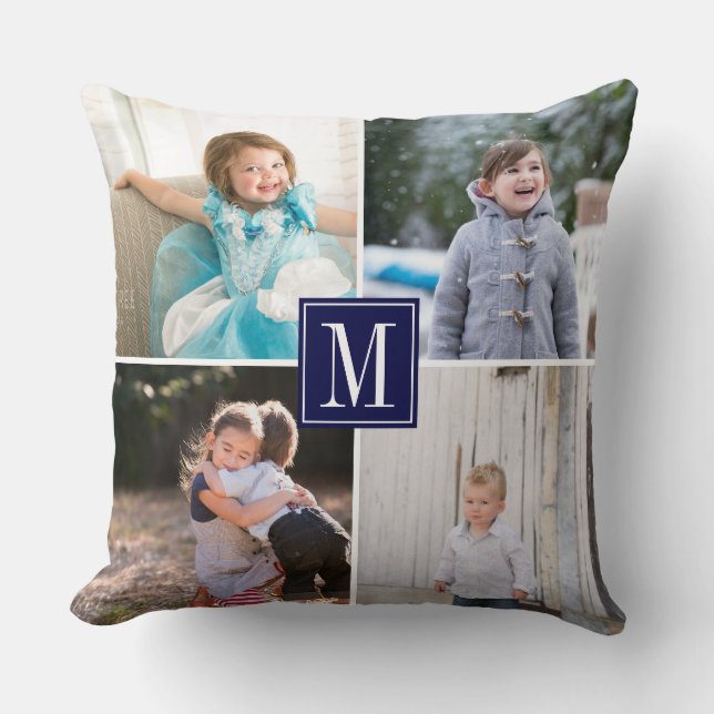Coussin Faites votre propre photo collage et monogramme bl (Recto)