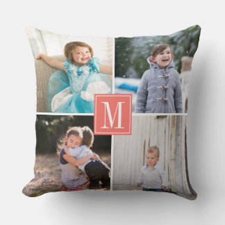 Coussin Faites votre propre photo collage, monogramme cora