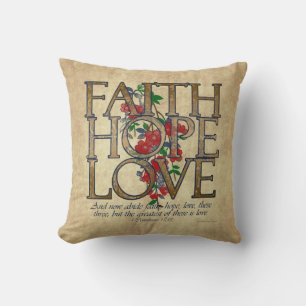 Coussin Faith Hope Love Christian Bible Verse