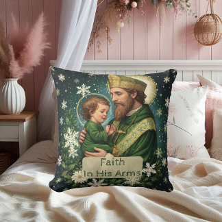 Coussin Faith in His Arms Saint Patrick with Baby Jesus 