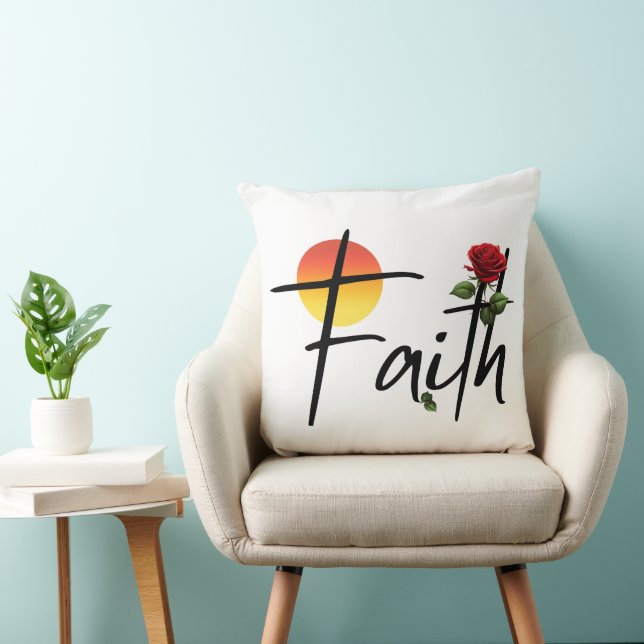 Coussin Faith Typographie noire avec Rose (Chaise)
