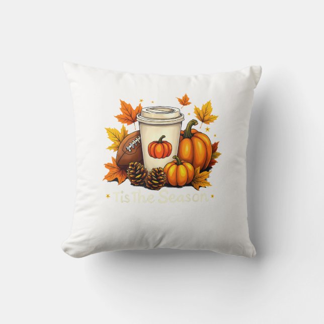 Coussin Fall Football Tis The Season Pumpkin Autumn Coffee (Recto)