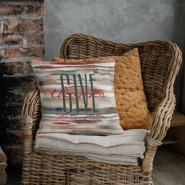 Coussin Fall Give Thanks Nom personnalisé Watercolor (Créateur téléchargé)