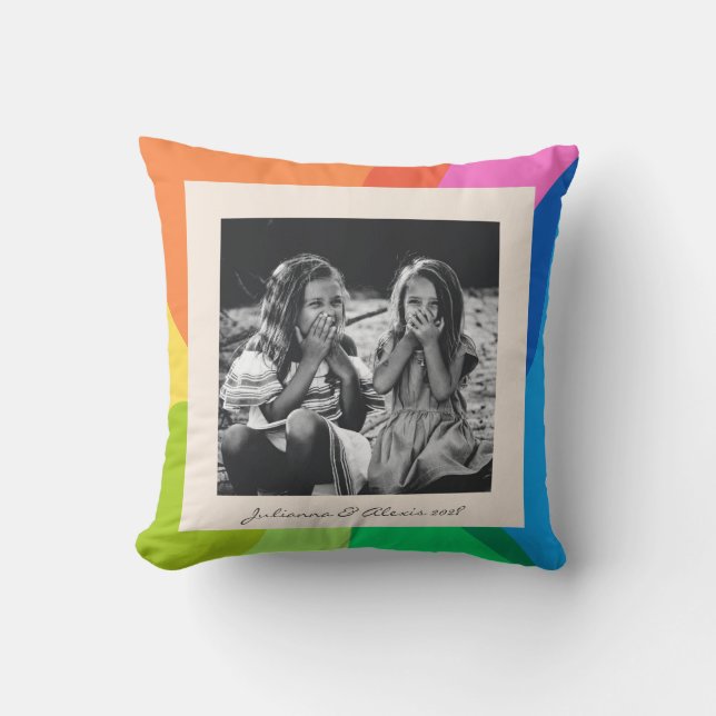 Coussin Famille Arc-en-ciel coloré moderne photo personnal (Recto)