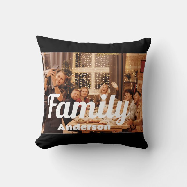 Coussin Famille | Boho Text avec deux photos (Recto)