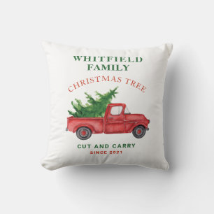 Coussin Famille camion rouge aquarelle Noël vacances