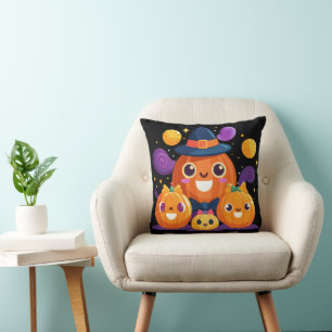 Coussin Famille Citrouille mignonne Halloween Vector Art