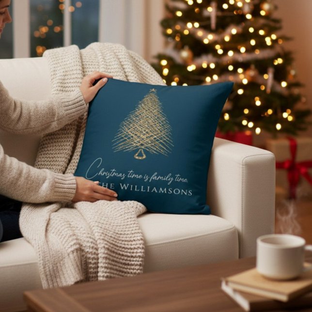Coussin famille d'arbres modernes bleu noël (Créateur téléchargé)