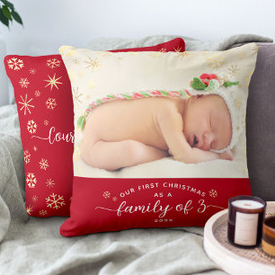 Coussin Famille de 3 Bébés Premier Noël Flocon de neige Ph
