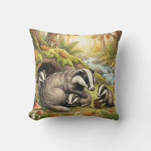 Coussin Famille de Blaireaux des Bois pour Enfants