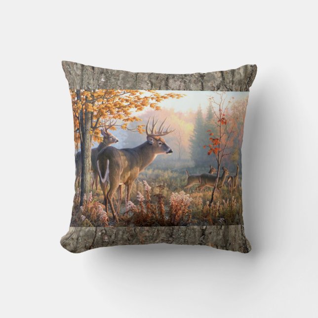 Coussin Famille De Cerfs Jouant Sur Le Terrain (Recto)