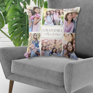 Coussin Famille de collage de photos de grand-mère