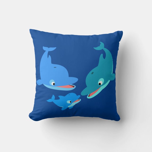 Coussin Famille de dauphins de caricature mignonne (Recto)