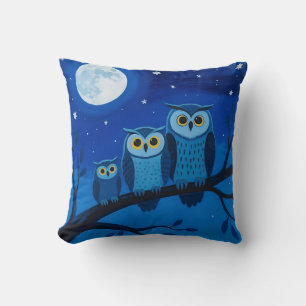 Coussin Famille de hiboux sous la lune