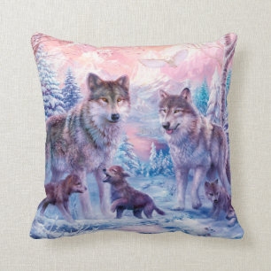 Coussin Famille De Loups Peignant