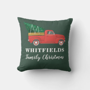 Coussin Famille de Noël assortie camion rouge moderne