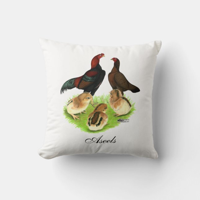 Coussin Famille de poulets Aseel Black Red (Recto)