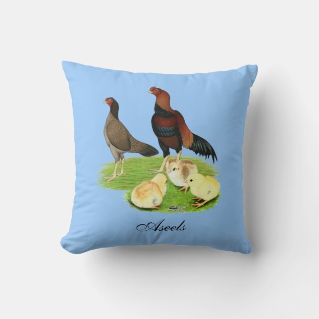 Coussin Famille de poulets Aseel Wheaten (Recto)