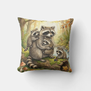 Coussin Famille de ratons laveurs des bois pour enfants