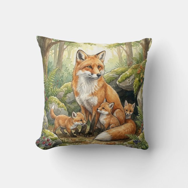 Coussin Famille de Renards des Bois pour Enfants (Recto)