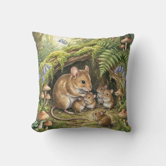 Coussin Famille de souris des bois (Recto)