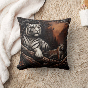 Coussin Famille De Tigre Du Bengale Parmi Le Liquide Fores