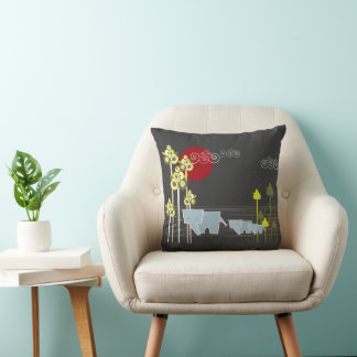 Coussin Famille D'Éléphants Whimsical Dans La Forêt Et Le 