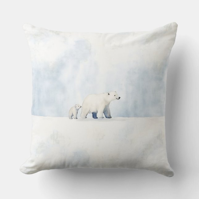 Coussin Famille d'ours polaire arctique (Recto)